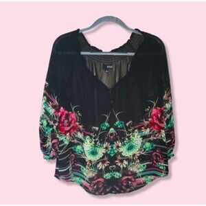 A.n.a. Black Floral Sheer Blouse Size L